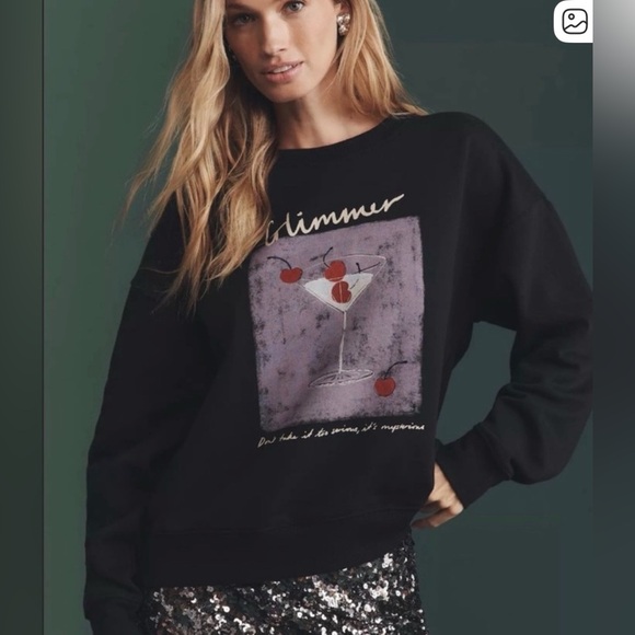 Anthropologie Maeve x Natalia Bagniewska Cocktail Sweatshirt. NWT. Black
